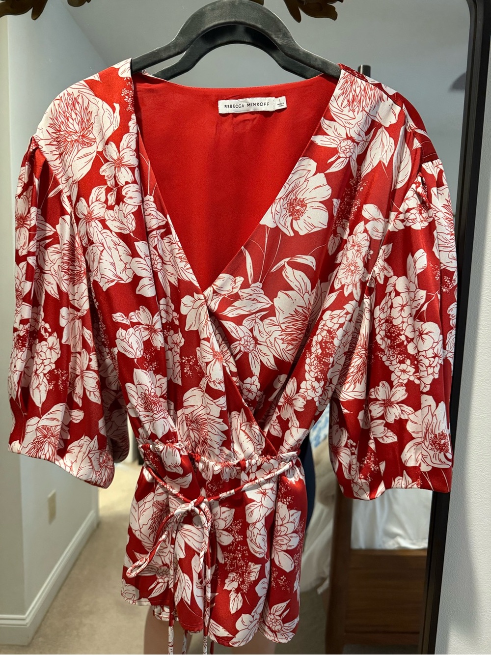 Rebecca Minkoff Red Floral Wrap Blouse